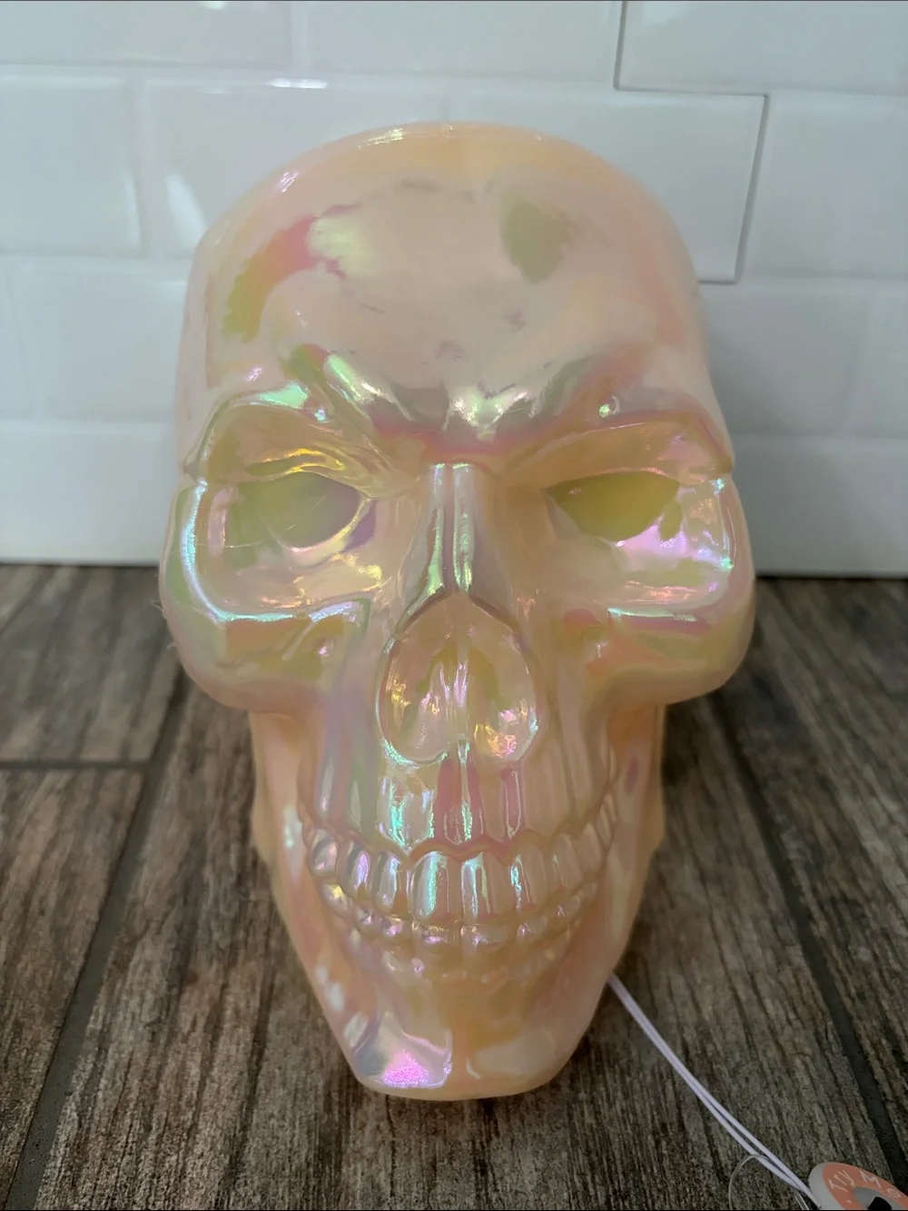 Iridescent LIGHT-UP Color Changing Pearl Skull Decorative Accent Halloween Decor